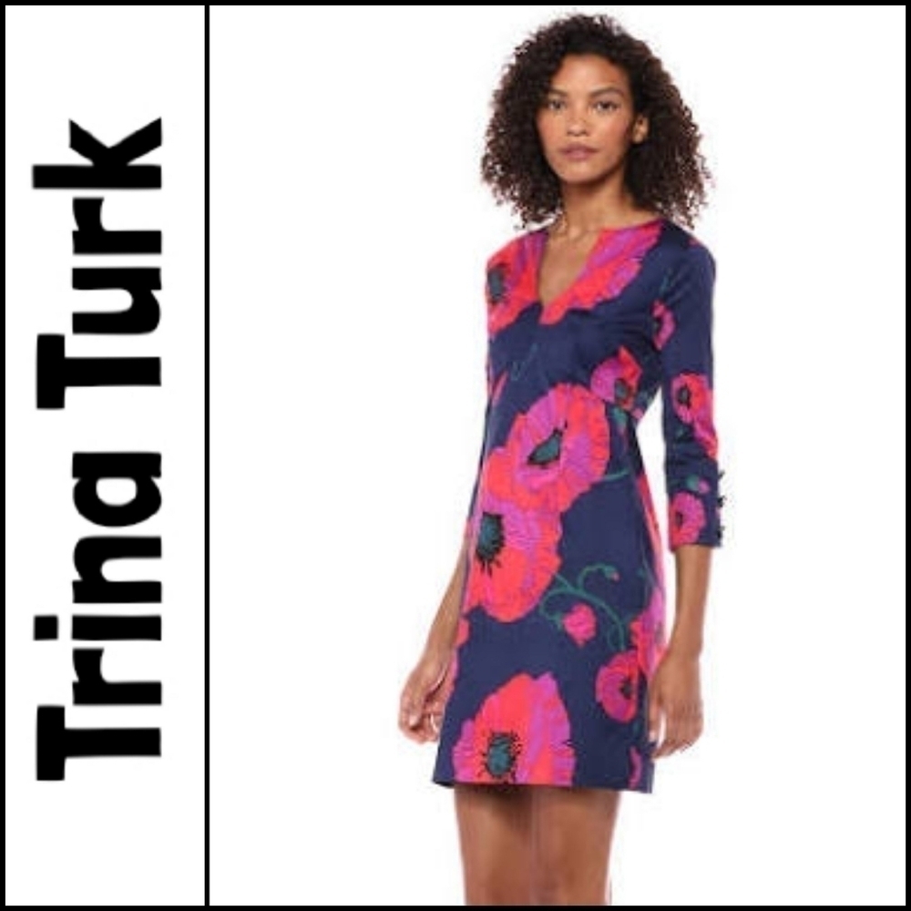 NEW! TRINA TURK Coltrane Vanguard Abstract Floral Faille Sheath Dress 2.